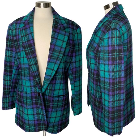 Vintage Jackets & Blazers - Vintage 80s Oversized Wool Blend Plaid Blazer 12
